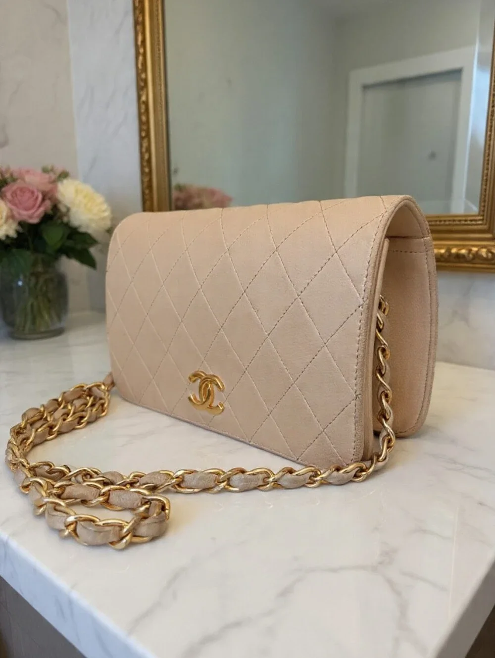 Chanel Vintage Small Full Flap Beige Lambskin 24K Gold Plated ✨ COA - Picture 9 of 15